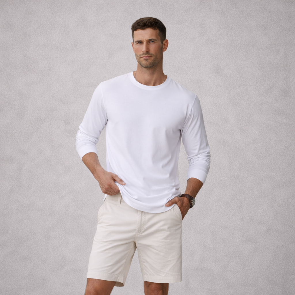 Camiseta Branca Manga Longa em Algodão Premium