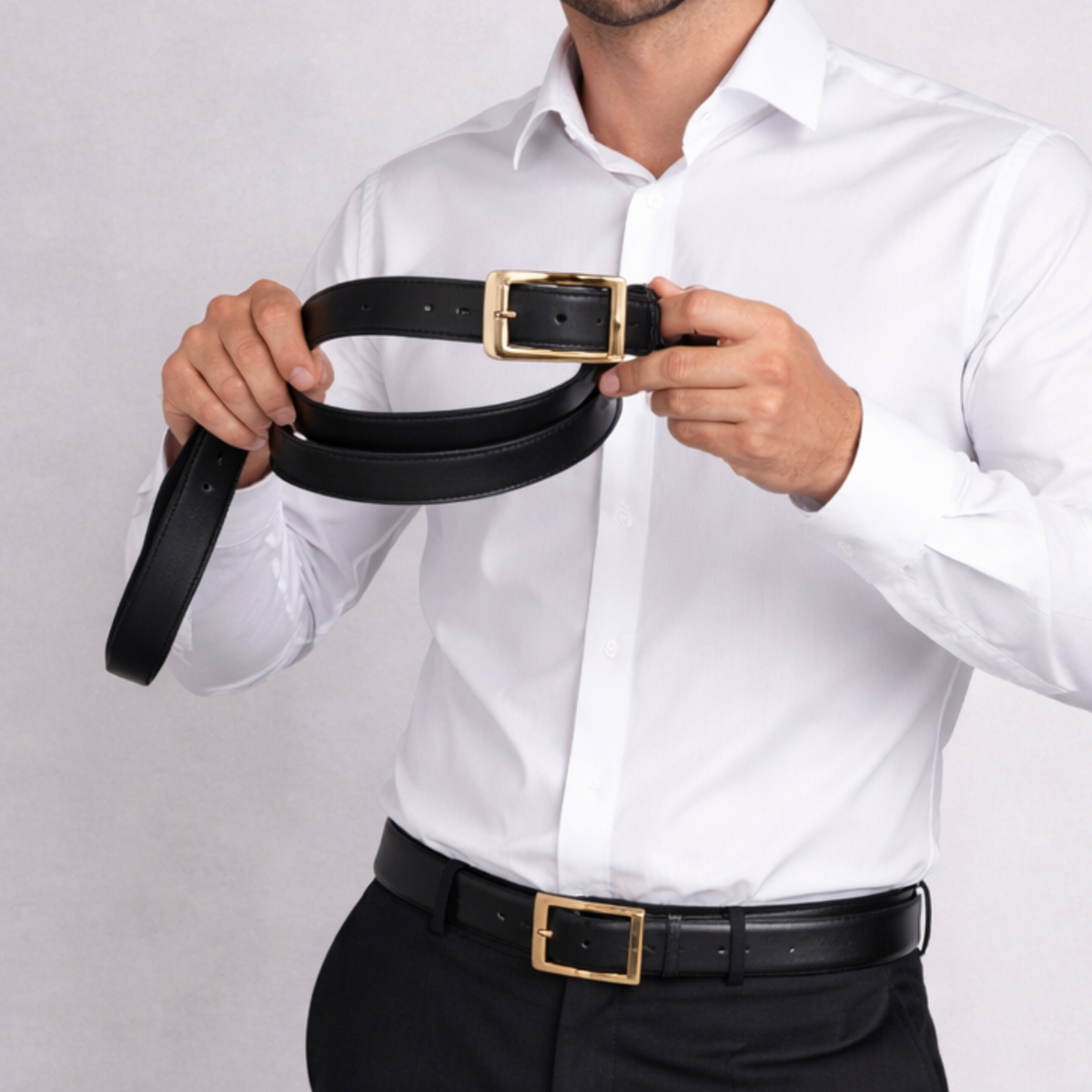 Cinto Masculino de Luxo em PU com Fivela de Metal – Naturalmente Elegante