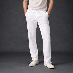 Calça Masculina Branco Casual em Algodão e Linho