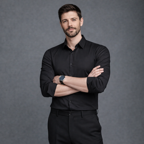 Camisa Preta Masculina Social em Tecido Stretch