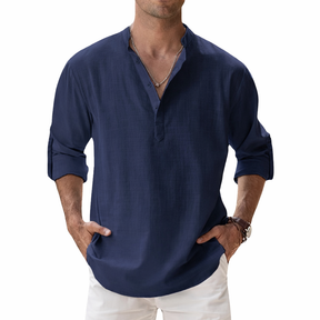 Camisa Henley Masculina em Algodão e Linho