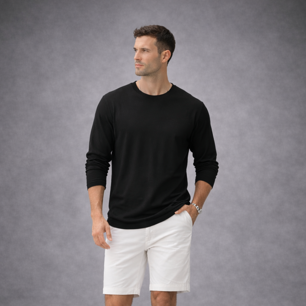 Camiseta Preta Manga Longa em Algodão Premium