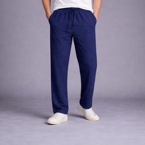 Calça Masculina Azul-Marinho Casual em Algodão e Linho – Leve