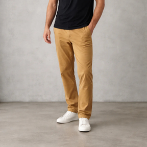 Calça Masculina Café Casual em Algodão e Linho