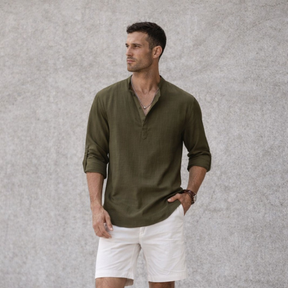 Camisa Henley Masculina em Algodão e Linho