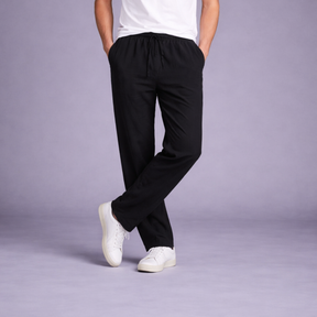 Calça Masculina Preta Casual em Algodão e Linho – Leve