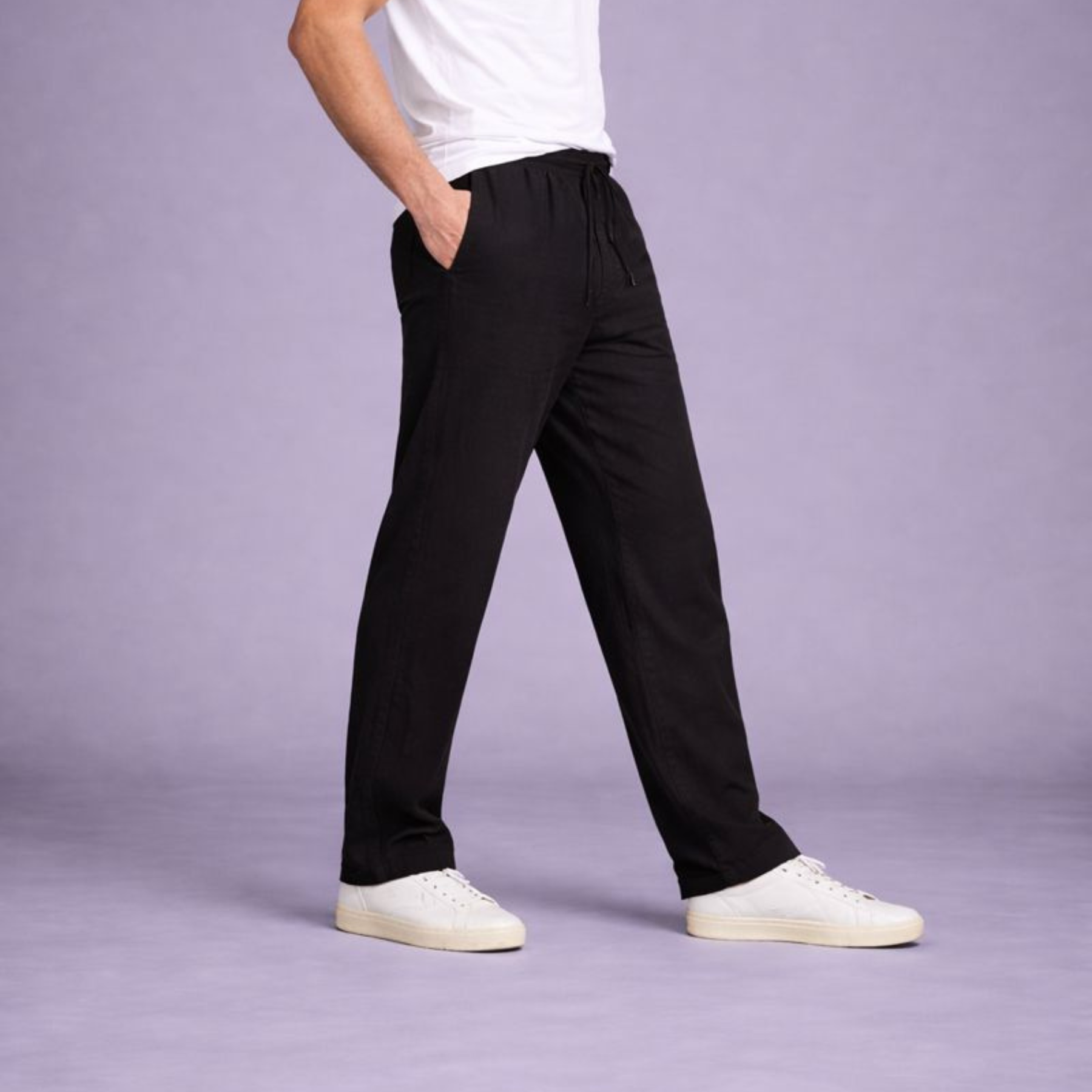 Calça Masculina Preta Casual em Algodão e Linho – Leve