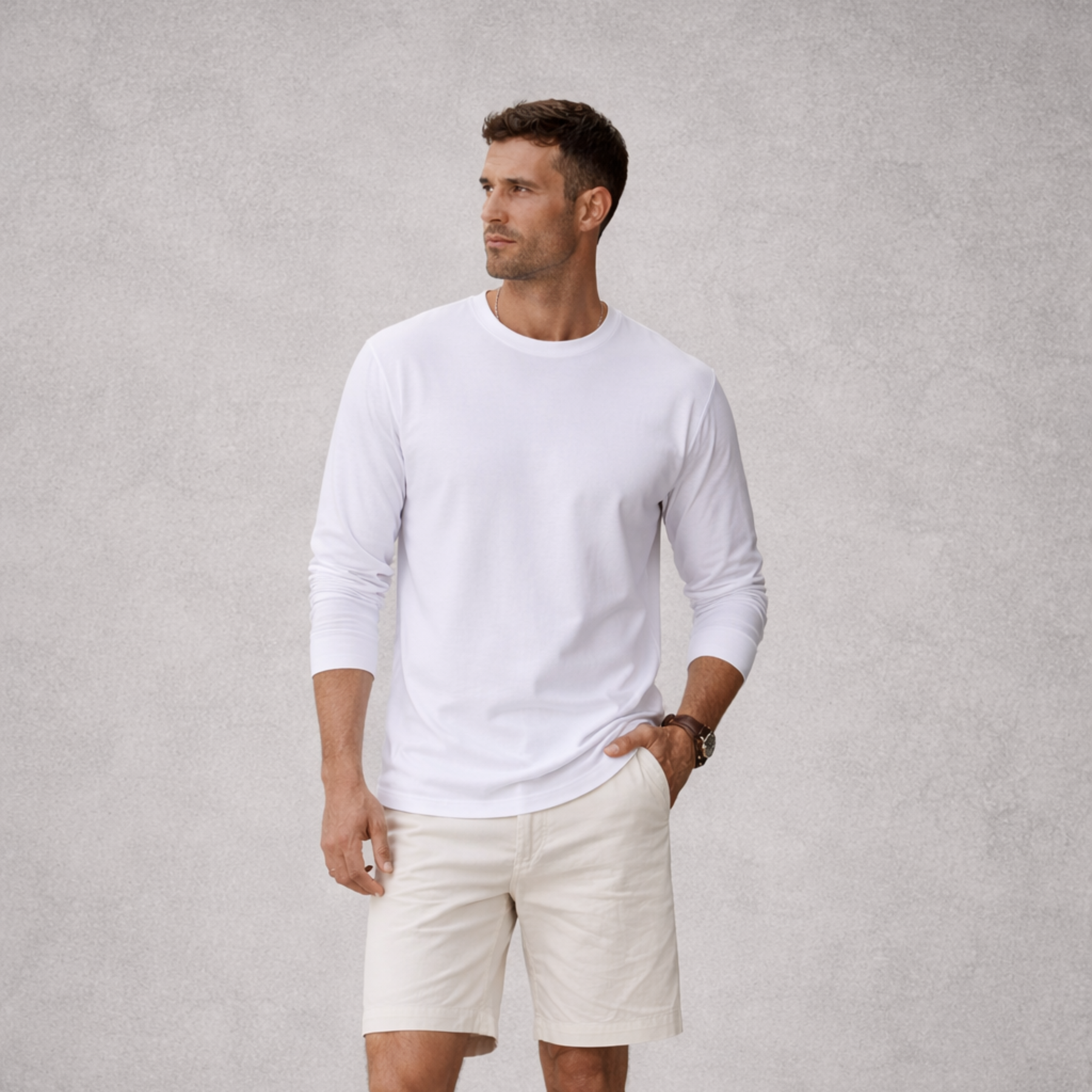 Camiseta Branca Manga Longa em Algodão Premium