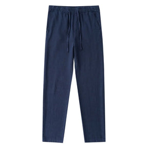 Calça Masculina Azul-Marinho Casual em Algodão e Linho – Leve