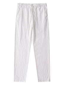 Calça Masculina Branco Casual em Algodão e Linho