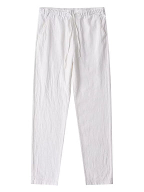 Calça Masculina Branco Casual em Algodão e Linho