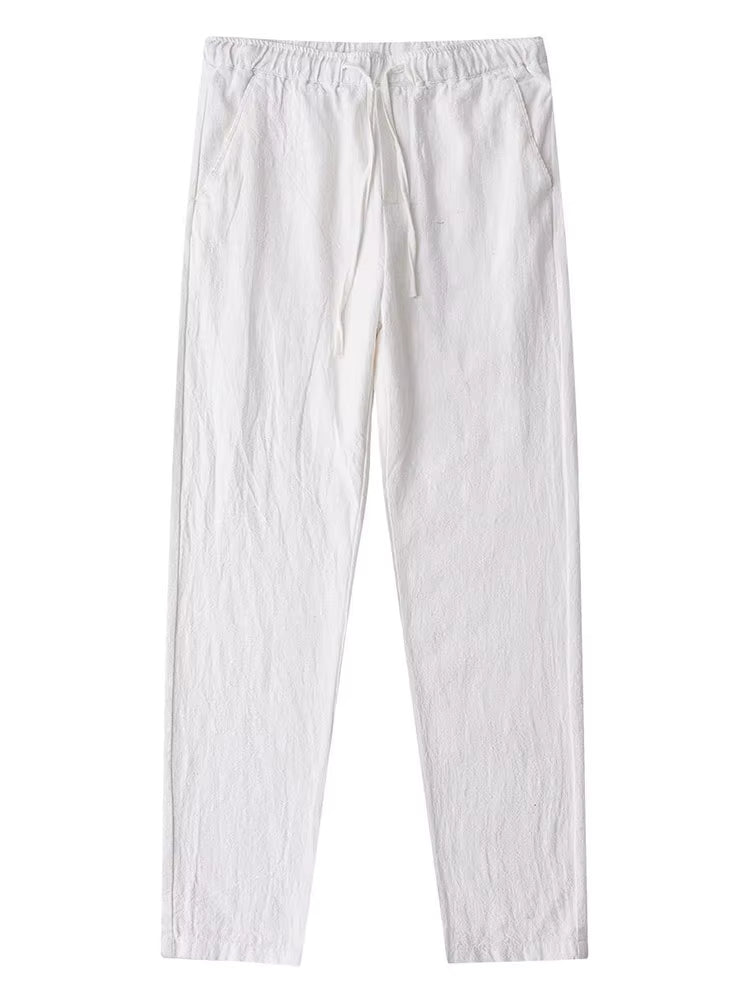 Calça Masculina Branco Casual em Algodão e Linho