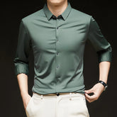 Camisa Verde Masculina Social em Tecido Stretch