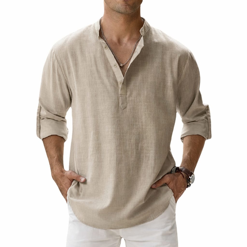Camisa Henley Masculina em Algodão e Linho