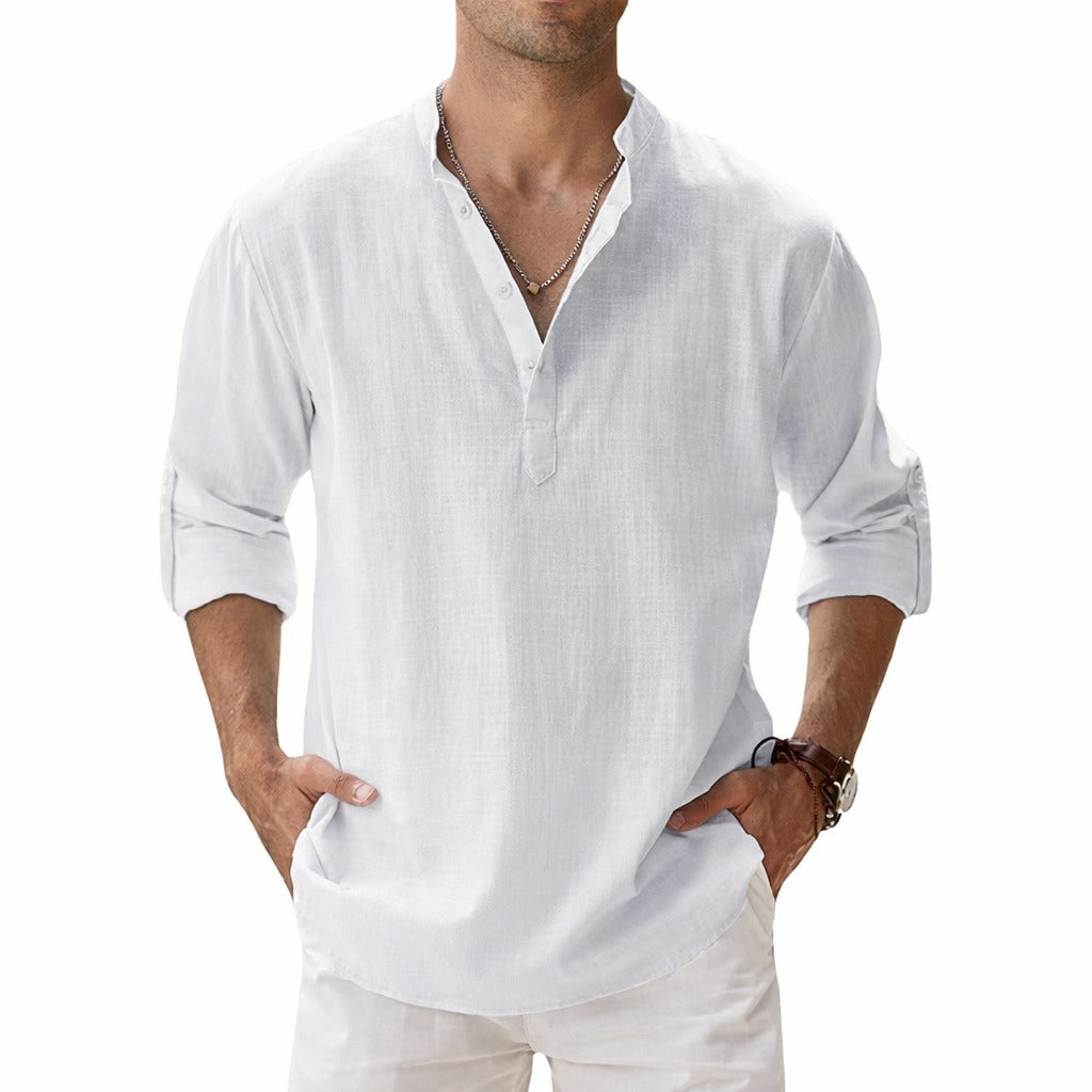 Camisa Henley Masculina em Algodão e Linho