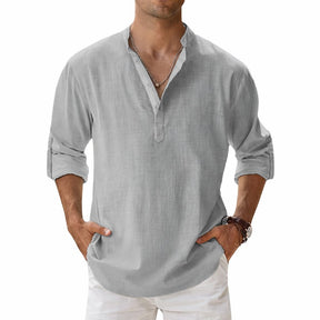 Camisa Henley Masculina em Algodão e Linho