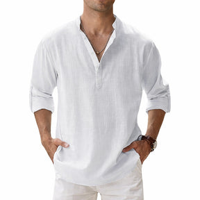 Camisa Henley Masculina em Algodão e Linho
