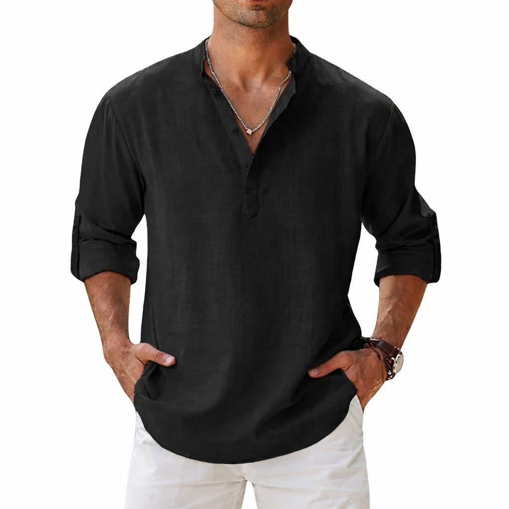Camisa Henley Masculina em Algodão e Linho