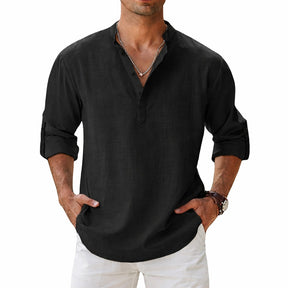 Camisa Henley Masculina em Algodão e Linho