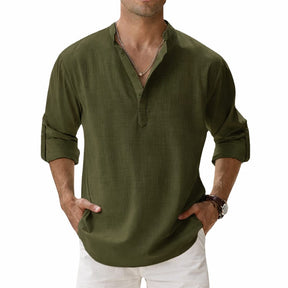 Camisa Henley Masculina em Algodão e Linho