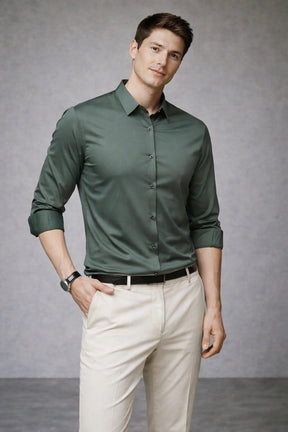 Camisa Verde Masculina Social em Tecido Stretch
